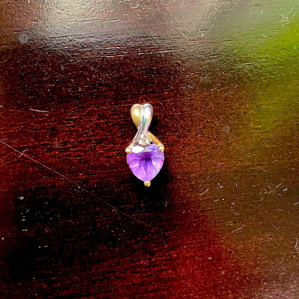 Silver & 10K gold Amethyst &diamond heart pendant